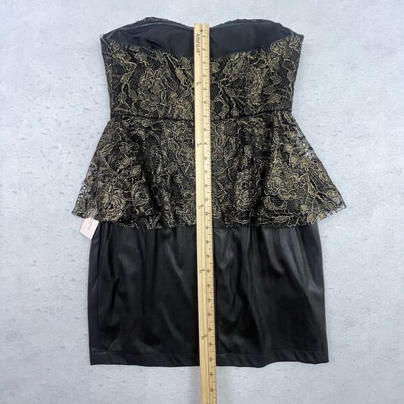 BCBG Mini Dress Womens Size 6 Strapless Metallic Faux Leather Lace Peplum NEW - Picture 7 of 14